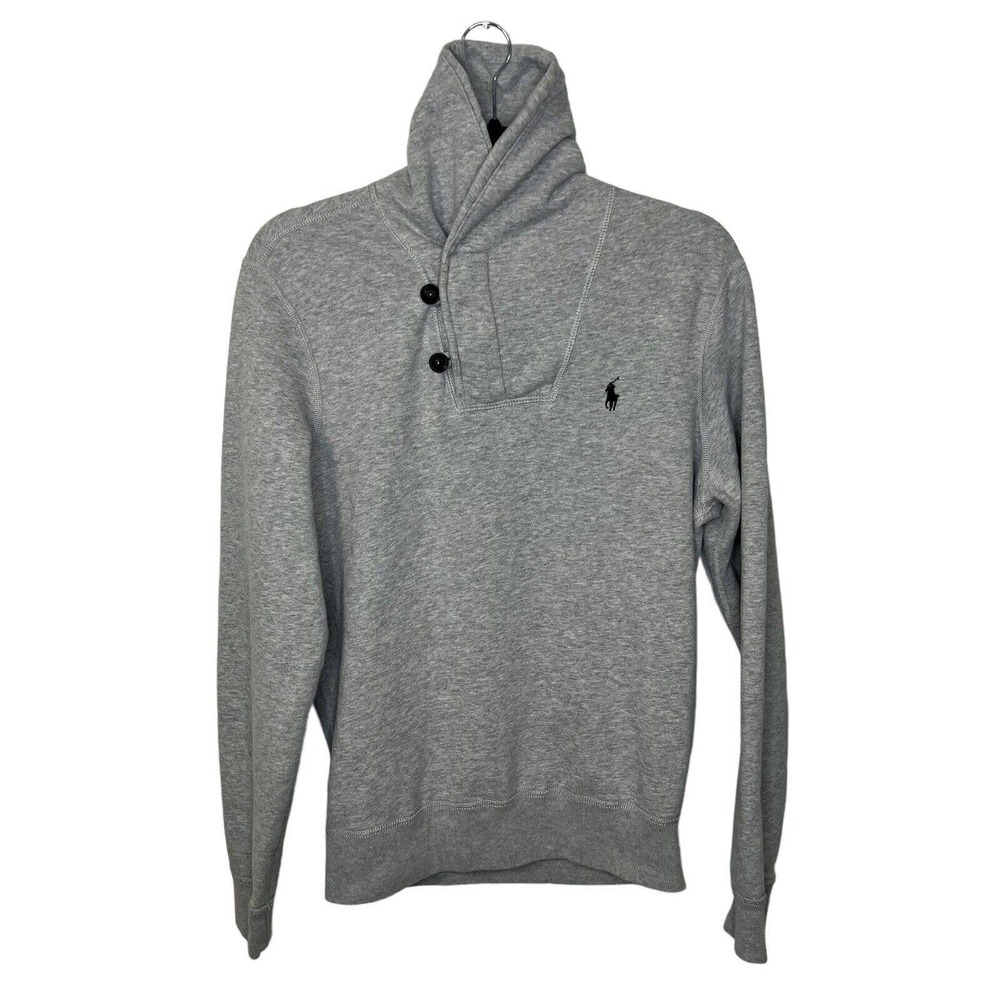 Polo Ralph Lauren Mens Gray Asymmetric Zip Button Collar Sweatshirt Size Small
